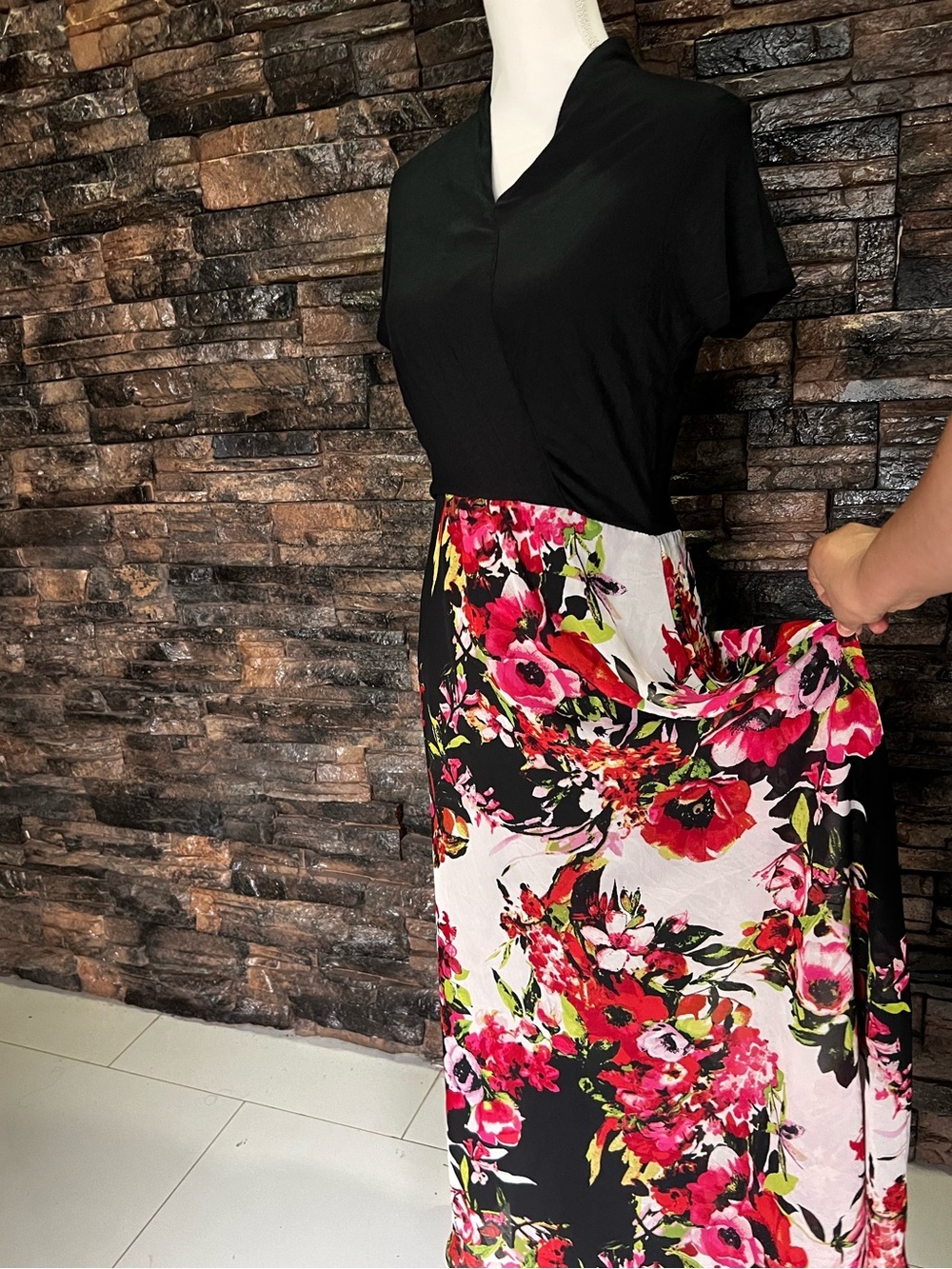 Anthropologie Black Top with Pink & White Floral Maxi Skirt - Picture 2 of 5